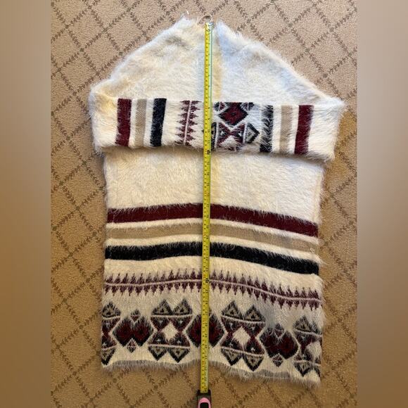 Design Lab ivory open front long sleeved cardigan w black & maroon design XS - Picture 7 of 9